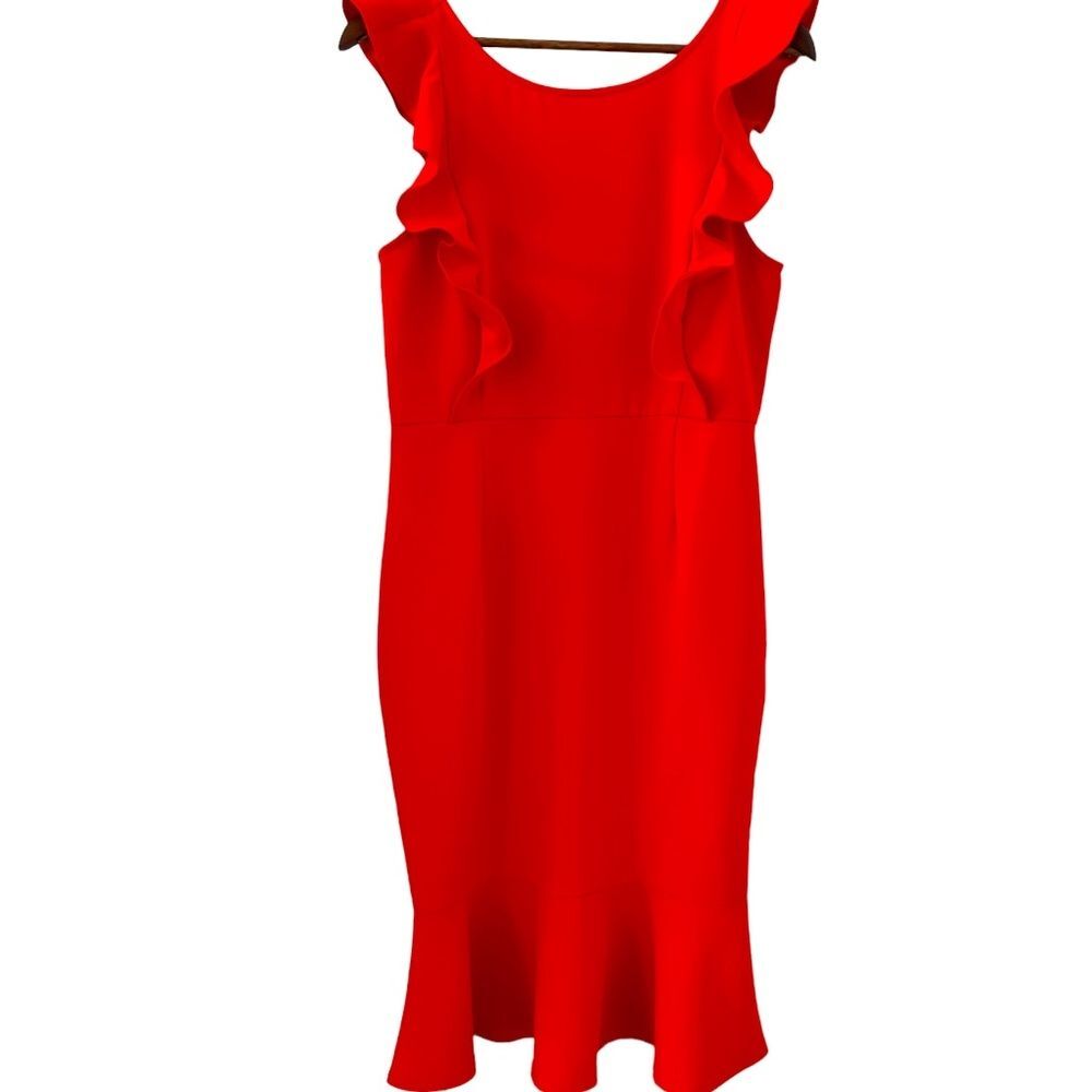 Lulu's Hearts Aflutter Red Ruffled Bodycon Midi Dress Size L